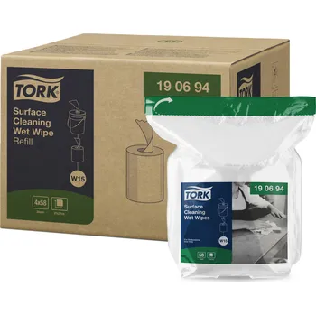 Utěrka 190694 Tork vlhčené utěrky na povrchy, bílé, 58 útržků, 27 x 27 cm, náplň, W15