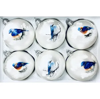 Vánoční ozdoba Irisa Sada "Ptačí párty pod stromečkem" - 6 ks, skleněné ozdoby, velikost 8 cm Velikost: 8 cm, Balení: 6ks, Barva: bílá