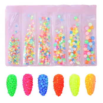 Zdobení nehtů - Kamínky neon (pryskyřice) 6 barev mix velikostí