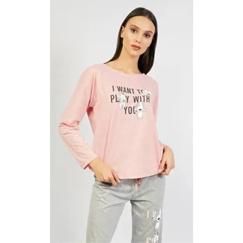 Dámské pyžamo Dámské pyžamo světle lososové dlouhé Pejsci, vel. L (Pyžamo s pejskem, pes)