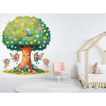 Samolepící dekorace Strom s vílami samolepky na zeď arch 39 x 47 cm