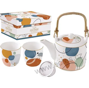 Konvice na čaj Easy Life SHAPES porcelánový čajový set: konvice a kelímky s barevnými ovály *ATMOSPHERE* 600ml + 2x160ml