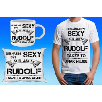 Pánské tričko RUDOLF dárkový set se jménem L (tričko, polštářek a hrneček se jménem )