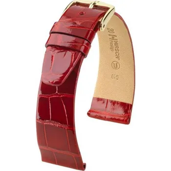 Řemínek na hodinky Řemínek Hirsch Prestige Alligator - červený, lesk - 14 mm - M – Střední délka - 10 mm - Stříbrná + 5 let záruka a dárek ZDARMA