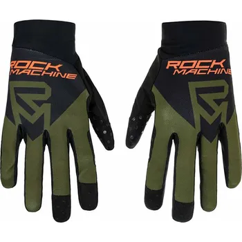 Cyklistické rukavice Cyklistické rukavice ROCK MACHINE Race dlouhoprsté khaki-oranžová-černá Velikost: XL