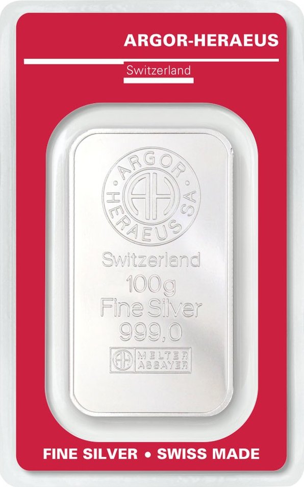 Stříbrný investiční slitek 100 g - Argor-Heraeus