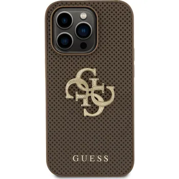 Pouzdro na mobilní telefon Guess PU Perforated 4G Glitter Metal Logo kryt pro iPhone 15 Pro Max Barva: Hnědá