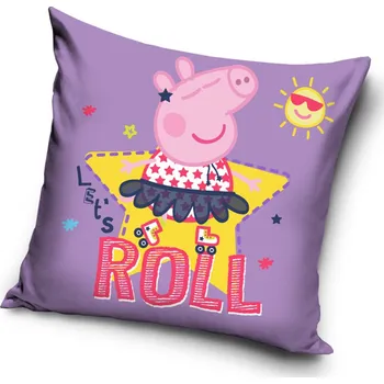 Dekorativní polštářek TipTrade Povlak na polštářek 40x40 cm - Prasátko Peppa Na bruslích