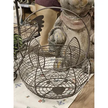 Hnědý drátěný dekorační košík králík Bunny - Ø 20*12 cm