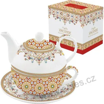 Konvice na čaj Easy Life MAROCCO ORANGE porcelánová čajová souprava tea for one: konvička se šálkem oranžové ornamenty *ATMOSPHERE* 350ml+350ml