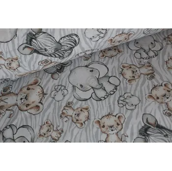 Zebra s kamarády II - hnědá - bavlněné plátno, šíře 160cm