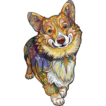 Dřevěná hračka Chytrý pes corgi Velikost: Velké (A3)
