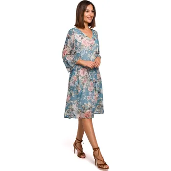 Dámské šaty Style S214 šifonové šaty se spadlým pasem modré