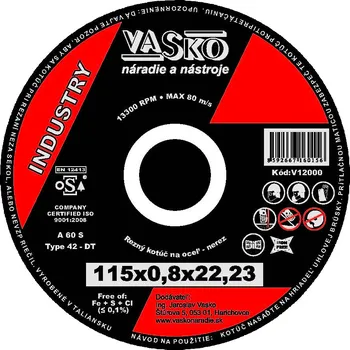 Řezný kotouč Řezný kotouč na kov a nerez 115 x 0,8 x 22,2 INDUSTRY