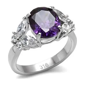 Prsten AL-0101-57 Ocelový prsten s fialovým kamenem
