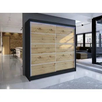 Šatní skříň Posuvná skříň Bar IV, Barva: černá/dub artisan, Osvětlení: osvětlení LED RGB - barevné MIRJAN 5903211122040