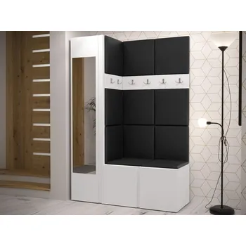 Předsíňová stěna Předsíň Tavasz X, Barva: bílá, Barva látek:: ekokůže Soft 11 (černá) MIRJAN 5903211137723