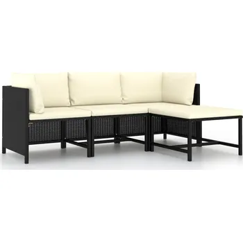 Zahradní pohovka Petrashop 4dílná zahradní sedací souprava s poduškami černá polyratan Černý313516