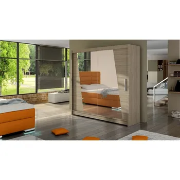 Šatní skříň Posuvná skříň London XIV, Barva: sonoma / zrcadlo, Osvětlení: bez osvětlení MIRJAN 5902928735895