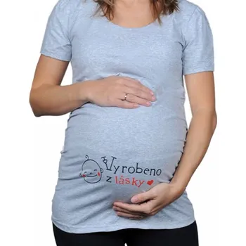 Šedé těhotenské tričko s nápisem Vyrobeno z lásky