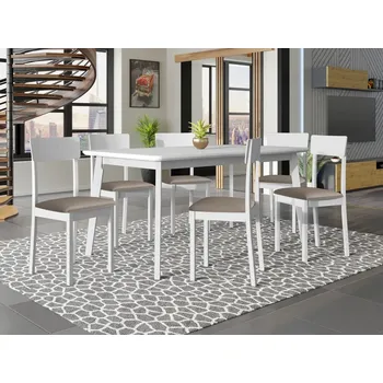 Rozkládací jídelní stůl se 6 židlemi - AL19, Barva dřeva: bílá, Potah: Paros 2 MIRJAN 5903211301360