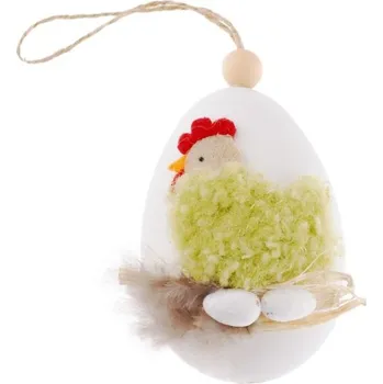 Velikonoční dekorace Závěs Vajíčko 8cm se zelenou slepičkou