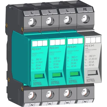 Přepěťová ochrana KIWA Ochrana přepěťová PO II 3+1 385V/40kA, modulární, vyměnitelná, C+D 82.041