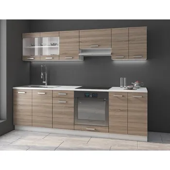 Kuchyně Marina I, Barva: Bíla / Sonoma trufel, Osvětlení: osvětlení LED - bílé, Dřez: ne, Příborník: ano MIRJAN 5903211119651