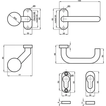 Dveřní kování Kování HELEN FAB ovál pevná koule vyosená, P klika, NEREZ (Dveřní kování HELEN FAB ovál pevná koule vyosená, P klika, NEREZ)