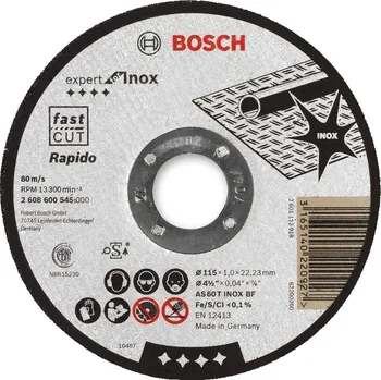 Pilový kotouč BOSCH Expert for Inox Rapido Dělicí kotouč rovný, 115x22,23x1mm 2608600545 free_store_pickup