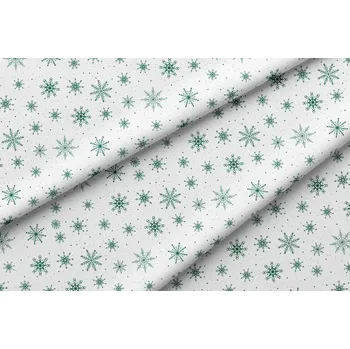 Vánoční metráž teflonová Vločky zelené šířka 160 cm