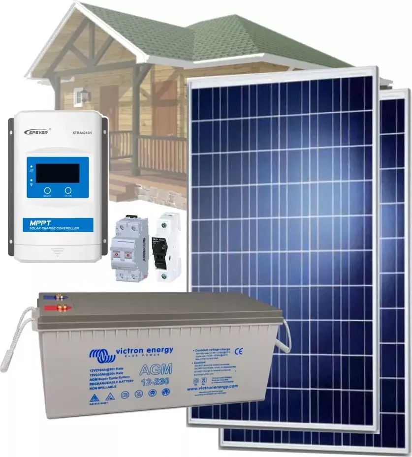 770Wp Ostrovní solární sestava BCH 12V DC, 2740Wp/h, akumulátor Victron Energy GEL 12V/220Ah - 2760W (12V solární set pro ostrovní systémy - možné doplnit o měnič 12VDC/230V)