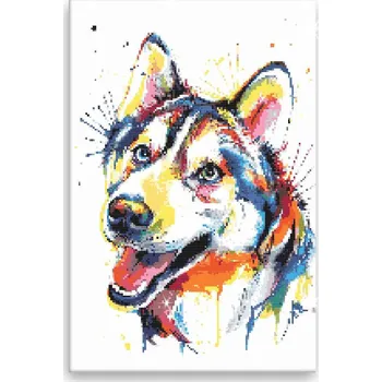 Diamantové malování Diamantové malování - Husky v barvách - 40x60 cm, bez dřevěného rámu - CZ výroba