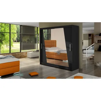 Šatní skříň Posuvná skříň London XIV, Barva: černá + černá + zrcadlo, Osvětlení: bez osvětlení MIRJAN 5902928735871