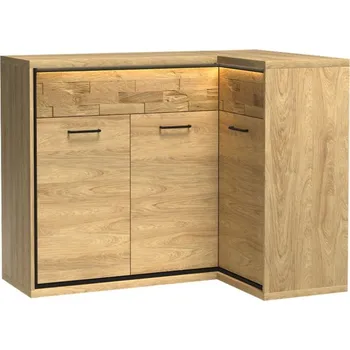 Komoda Kombinovaná rohová komoda Sarged SR15 K, Osvětlení: osvětlení LED, Barva: hikora přírodní / hikora přírodní + deska dubová, Nožičky: ne MIRJAN 5903211005213