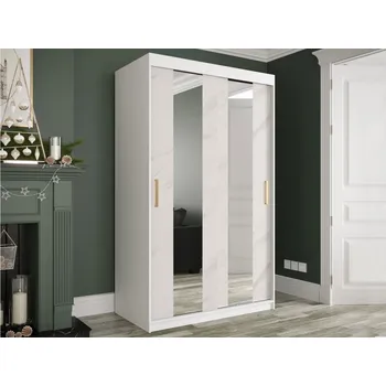 Šatní skříň Šatní skříň so zrkadlem Nonnus 120 Pole, Úložný prostor: ne, Barva: bílá matná / bílá mramor MIRJAN 5903211109423