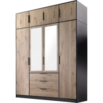 Nábytek Šatní skříň se zrcadlem Pangaz D4, Barva: Černá/Dub viking, Nástavec: Ano MIRJAN 5903211281969