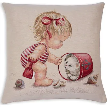Povlak na polštářek Tegatex Gobelínový povlak na polštář - Holčička s kyblíkem 42*42 cm