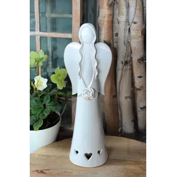 Keramický anděl s růží 30 cm