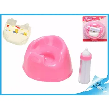 Doplněk pro panenku Nočník s plenou a lahvičkou na kartě