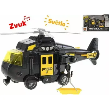autíčko Vrtulník 20 cm na setrvačník na baterie se světlem a zvukem černý v krabičce