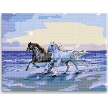 Diamantové malování Diamantové malování - Koně na pláži - 80x60 cm, bez dřevěného rámu - CZ výroba
