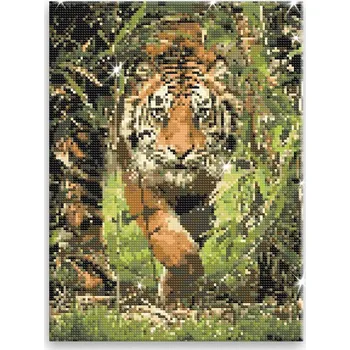 Diamantové malování Diamantové malování - Číhající tygr - 30x40 cm, bez dřevěného rámu - CZ výroba