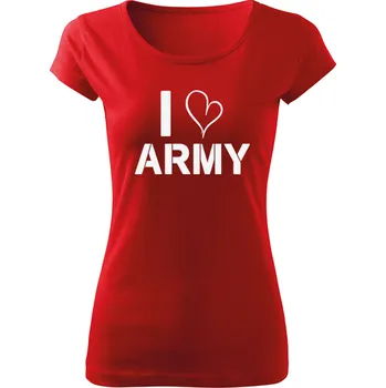 DRAGOWA dámské krátké tričko i love army, červená 150g/m2