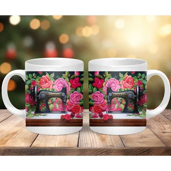 Hrnek 330ml, ŠICÍ STROJ S RŮŽEMI, cena za 1 ks