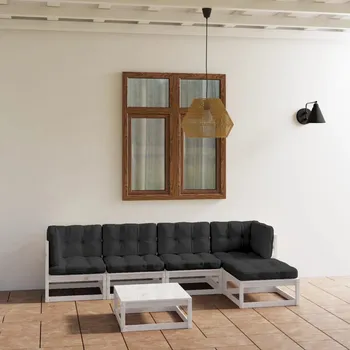 Petrashop 6dílná zahradní sedací souprava s poduškami masivní borovice Bílá3076590