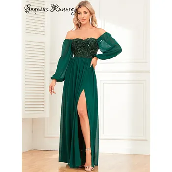 Dámské šaty Dlouhé párty šaty Sequins SQ779 Barva: Zelená, Velikost: S