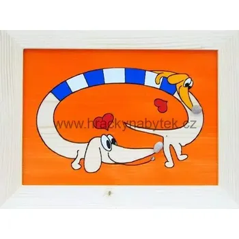 Dekorace do dětského pokoje Ručně malovaný dřevěný obrázek Jezevčík 25 x 33 cm