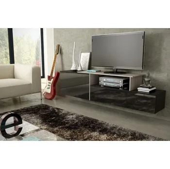 Jídelní stůl ImportWorld RTV stolek závěsný Silvie 3, černá matná/černý lesk, police dub sonoma