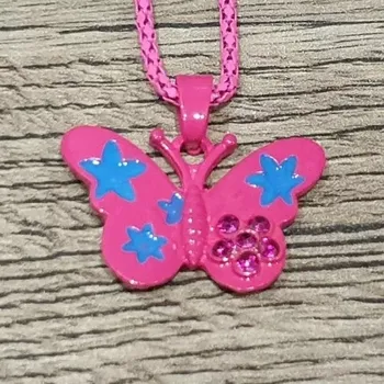 Řetízek Dětský růžový řetízek s kamínky - motýl hvězdy